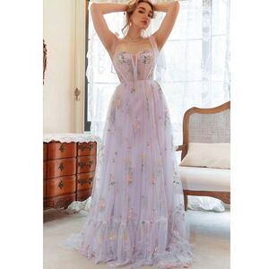 Zapaka Lavender Tulle A Line Corset Plus Size Prom Dress with Embroidered NWT